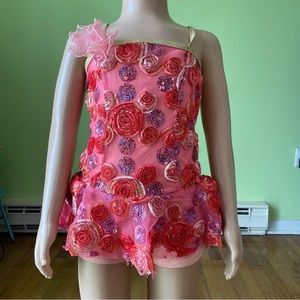 CURTAIN CALL MULTICOLORED RIBBON FLOWER LEOTARD DANCE COSTUME SIZE MEDIUM